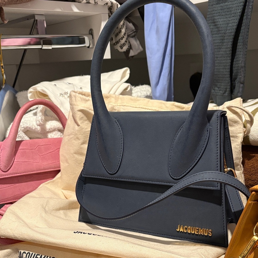 Jacquemus Navy Blue Le Chiquito Tote with Gold Logo